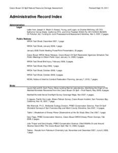 Cosco Busan Oil Spill Natural Resource Damage Assessment  Revised Sept 15, 2011 Administrative Record Index Administration