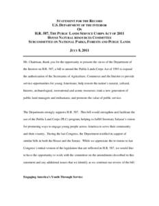 STATEMENT OF _________________, NATIONAL PARK SERVICE, DEPARTMENT OF THE INTERIOR, BEFORE THE SUBCOMMITTEE ON NATIONAL PARKS OF THE SENATE COMMITTEE ON ENERGY AND NATURAL RESOURCES, CONCERNING HR___, A BILL TO AMEND THE 