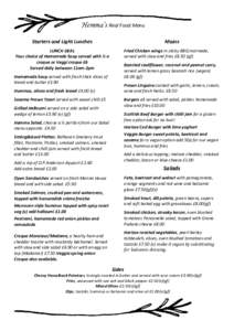 Hemma’s Real Food Menu Starters and Light Lunches Mains  LUNCH DEAL
