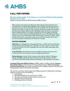 CALL FOR PAPERS Rooted and Grounded: A Conference on Land and Christian Discipleship September 18-20, 2014