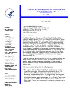 ADVISORY BOARD ON RADIATION AND WORKER HEALTH 4676 Columbia Parkway, MS: C-46 Cincinnati, Ohio[removed]6825  March 3, 2009