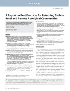 SOGC REPORT SOGC REPORT No. 188, March[removed]A Report on Best Practices for Returning Birth to