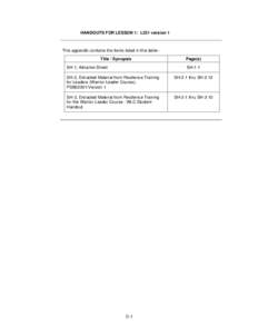 HANDOUTS FOR LESSON 1: L231 version 1  This appendix contains the items listed in this table-Title / Synopsis SH-1, Advance Sheet  Page(s)