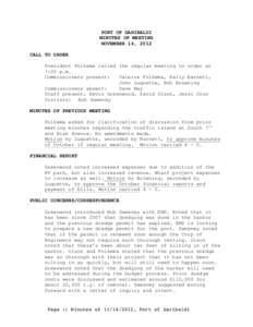 PORT OF GARIBALDI MINUTES OF MEETING NOVEMBER 14, 2012 CALL TO ORDER President Folkema called the regular meeting to order at 7:00 p.m.