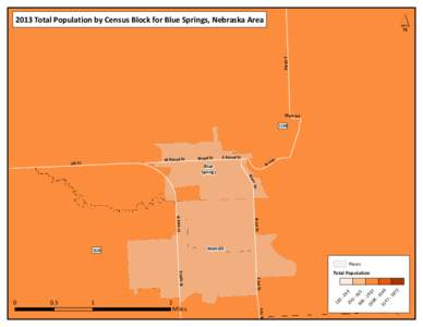 ´  2013 Total Population by Census Block for Blue Springs, Nebraska Area S 59 Rd