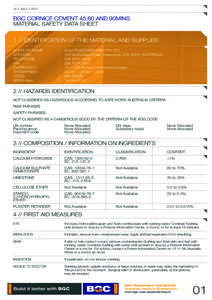 16 // JULYBGC CORNICE CEMENT 45,60 AND 90MINS MATERIAL SAFETY DATA SHEET 1 // IDENTIFICATION OF THE MATERIAL AND SUPPLIER SUPPLIER NAME