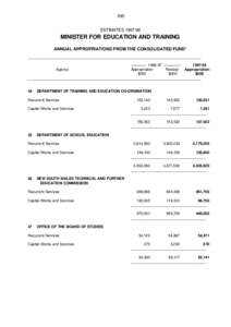 295 ESTIMATES[removed]MINISTER FOR EDUCATION AND TRAINING ANNUAL APPROPRIATIONS FROM THE CONSOLIDATED FUND* _____________________________________________________________________________________