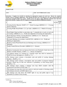 Highway Railway Crossing DESIGN STANDARDS CHECKLIST PROJECT NAME  DATE