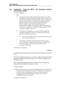 City of Onkaparinga Minutes of the Council meeting to be held on 2 DecemberConfidential - Tender NoPort Noarlunga Foreshore