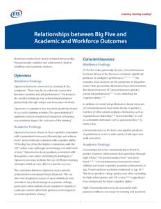Relationships between Big Five and Academic and Workforce Outcomes Conscientiousness Numerous studies have shown relations between Big Five personality variables and achievement, both in