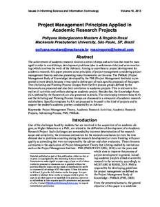 Project Management Principles Applied in Academic Research Projects
