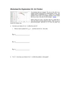 Worksheet for Exploration 5.6: Air Friction Two identical balls are dropped. The one on the left is in a resistive medium represented by varying shades of blue. The resistive force is represented as b vn, where b is a co