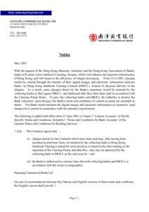 http://nanyang.bocgroup.com NANYANG COMMERCIAL BANK, LTD. 151 DES VOEUX ROAD CENTRAL HONG KONG TEL : [removed]FAX: [removed]