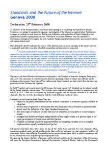 Standards and the Future of the Internet Geneva 2008 Declaration 25th February 2008