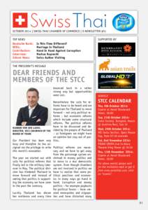 october 2014 | Swiss-thai Chamber of Commerce | e-Newsletter #51 Top News Deutsche Bank: 	 Is This Time Different? DFDL: 	 Marriage In Thailand Contribution: 	 Hand In Hand Against Corruption