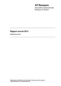 Rapport annuel 2013 Quatrième exercice I.  Rapport d’activité