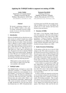 Applying the TARSQI Toolkit to augment text mining of EHRs Amber Stubbs Department of Computer Science Brandeis University MS 018 Waltham, Massachusetts, 02454 USA [removed]