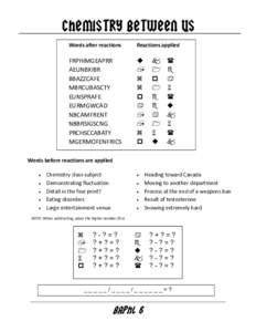 CHEmisTry between us Words after reactions Reactions applied  FRPHIMGEAPRR