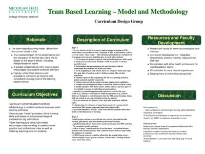 Team Based Learning – Model and Methodology Curriculum Design Group Rationale The team-based learning model differs from the current model in that