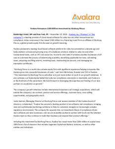 Avalara Announces $100 Million Investment by Warburg Pincus Bainbridge Island, WA and New York, NY – November 10, 2014 – Avalara, Inc. (“Avalara” or “the company”), a leading provider of cloud-based software 