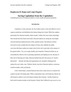 Saving Capitalism from the Capitalists  © Rajan and Zingales, 2003 Raghuram R. Rajan and Luigi Zingales