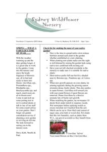 Newsletter #13 September 2009 Edition  SPRING ….WHAT A FABULOUS TIME OF YEAR……. With the weather