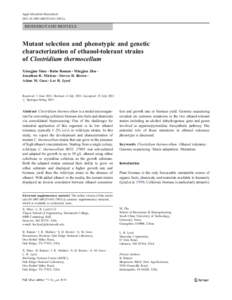 Appl Microbiol Biotechnol DOI[removed]s00253[removed]z BIOENERGY AND BIOFUELS  Mutant selection and phenotypic and genetic