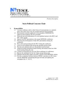 Position Description  Socio-Political Concerns Chair 1.  Responsibilities