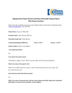 Aligning Green Power Partners with New Renewable Energy Projects Pilot Project Summary  Dogtown Wind LLC