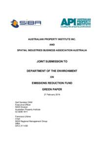 AUSTRALIAN PROPERTY INSTITUTE INC. AND SPATIAL INDUSTRIES BUSINESS ASSOCIATION AUSTRALIA JOINT SUBMISSION TO DEPARTMENT OF THE ENVIRONMENT