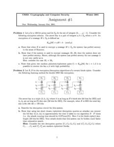 CS255: Cryptography and Computer Security  Winter 2001 Assignment #1
