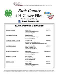 ~ 113 East Fordall Street, Henderson, Texas 75652 ~ Rusk County 4-H Clover Files Website: rusk.agrilife.org/