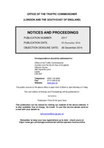 OFFICE OF THE TRAFFIC COMMISSIONER (LONDON AND THE SOUTH EAST OF ENGLAND) NOTICES AND PROCEEDINGS PUBLICATION NUMBER: