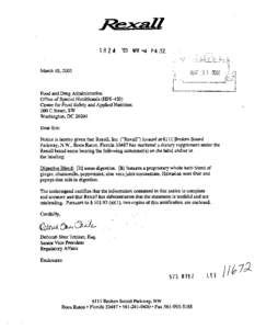 March 18,2003  Food and Drug Administration Office of Special Nutritionals (HFS-450) Center for Food Safety and Applied Nutrition 200 C Street, SW