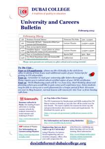DUBAI COLLEGE A tradition of quality in education University and Careers Bulletin February 2015