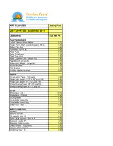 ART SUPPLIES  Selling Price LIST UPDATED: September 2014 LAMINATING