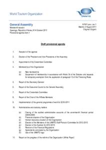 World Tourism Organization General Assembly Nineteenth session Gyeongju, Republic of Korea, 8-14 October 2011 Provisional agenda item 1