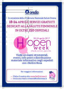 In occasione della 2a Giornata Nazionale Salute DonnaAPRILE: SERVIZI GRATUITI Civil Society Participant  DEDICATI ALLA SALUTE FEMMINILE