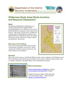       Wilderness Study Areas Route Inventory and Resource Assessment