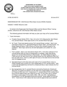 DEPARTMENT OF THE ARMY UNITED STATES ARMY ENGINEER SCHOOL US ARMY MANEUVER SUPPORT CENTER OF EXCELLENCE DIRECTORATE OF TRAINING AND LEADER DEVELOPMENTMSCOE LOOP, SUITE 336 FORT LEONARD WOOD, MISSOURI