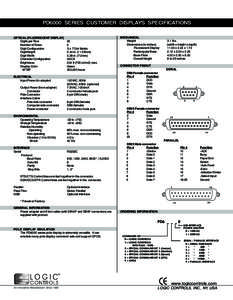 PD6000 SERIES CUSTOMER DISPLAYS SPECIFICATIONS OPTICAL (FLUORESCENT DISPLAY) Digits per Row Number of Rows Digit Configuration Digit Height