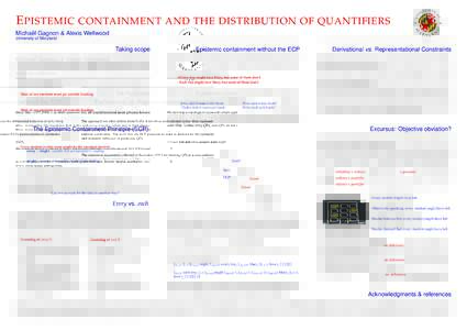 E PISTEMIC CONTAINMENT AND THE DISTRIBUTION OF QUANTIFIERS ¨ Gagnon & Alexis Wellwood Michael University of Maryland  Taking scope