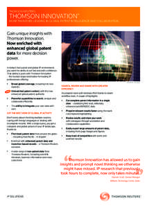 Thomson Reuters  thomson innovation® MORE THAN EVER, LEADING IN GLOBAL PATENT INTELLIGENCE AND COLLABORATION