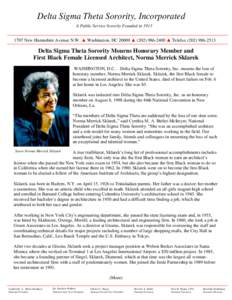 Delta Sigma Theta Sorority, Incorporated A Public Service Sorority Founded in[removed]New Hampshire Avenue N.W. ▲ Washington, DC 20009 ▲ ([removed] ▲ Telefax[removed]Delta Sigma Theta Sorority Mourns H