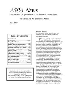 ASPA News  Association of Specialized & Professional Accreditors The Science and Art of Decision Making  July 2007