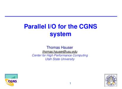 Parallel I/O for the CGNS system Thomas Hauser  Center for High Performance Computing Utah State University