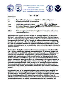 Memorandum To: To: Regional Directors, Regions 1-7 and California and Nevada Operations Regional Administrators, NOAA Fisheries