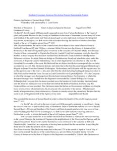 Southern Campaign American Revolution Pension Statements & Rosters Pension Application of Samuel Beard S2980 Transcribed and annotated by C. Leon Harris The State of Tennessee } Court of pleas and Quarter Sessions August