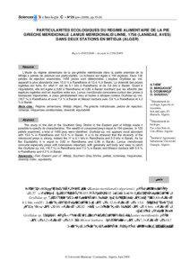 Sciences & Technologie C – N°29 juin (2009), pp[removed]PARTICULARITES ECOLOGIQUES DU REGIME ALIMENTAIRE DE LA PIE