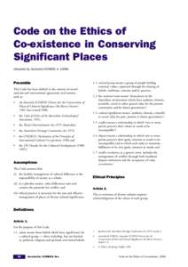 Code on the Ethics of Co-existence in Conserving Significant Places (Adopted by Australia ICOMOS in[removed]Preamble